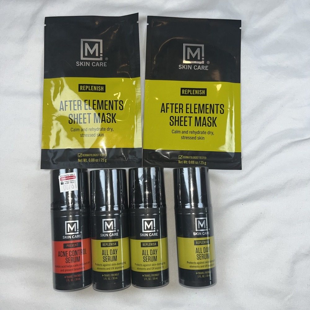 M Skin Care Men's Facial Masks X 2 All Day Serum X 3 Acne Control X 1
